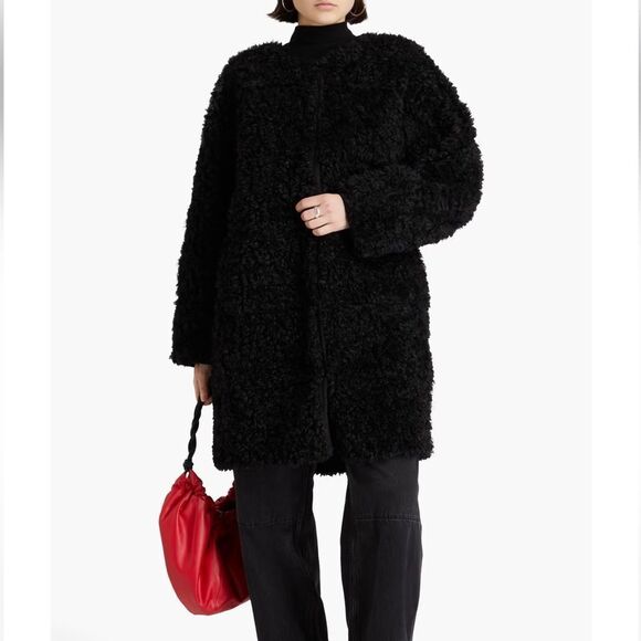 NWT Stand Studio Paola reversible faux shearling coat black fleece teddy Sherpa - Picture 1 of 14
